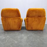 Pair of Italian Space Age Lounge Chairs, Orange Upholstery, 1970s