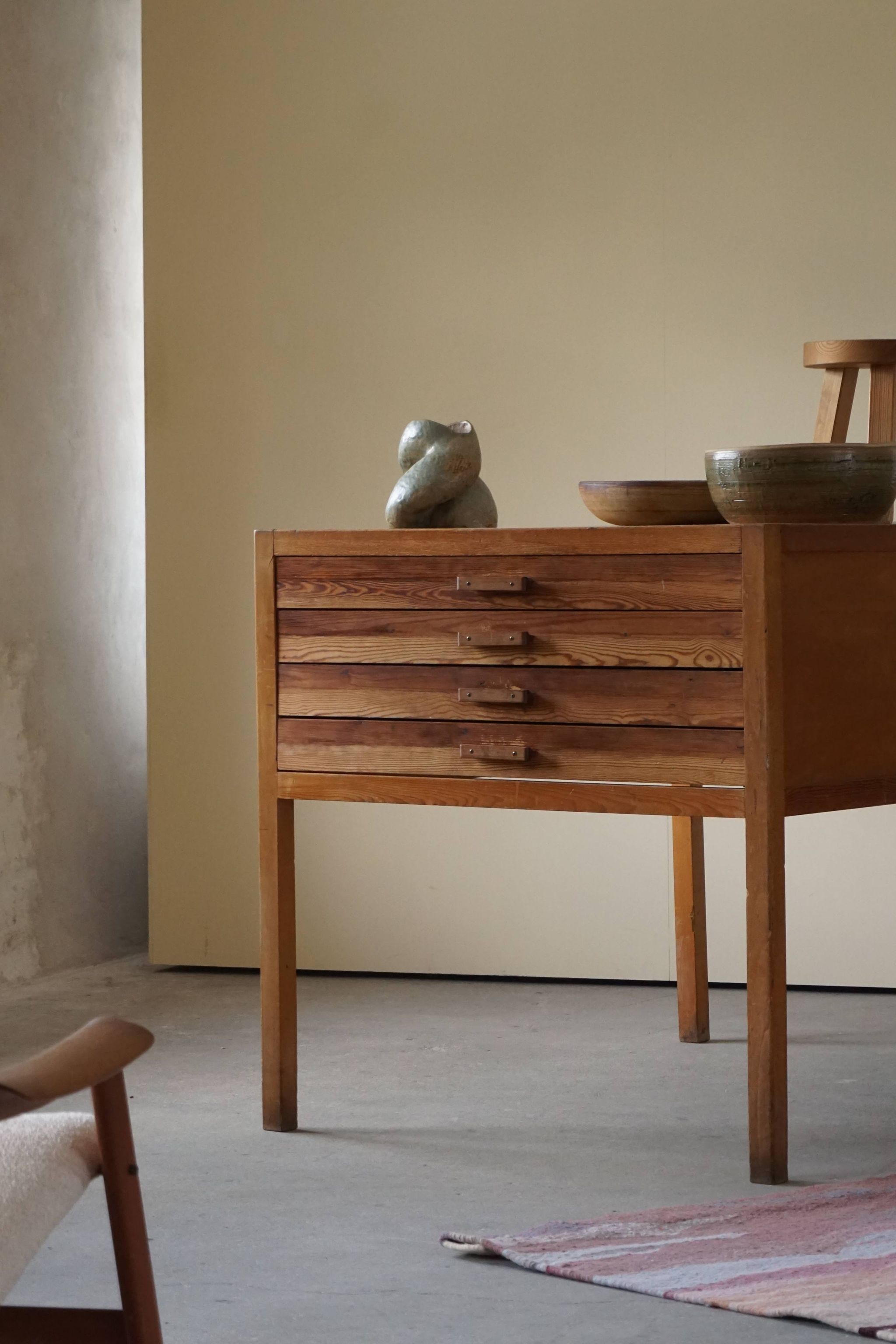 Mid Century Large Danish Drawing Cabinet, Made in Pine and Beech, 1960s