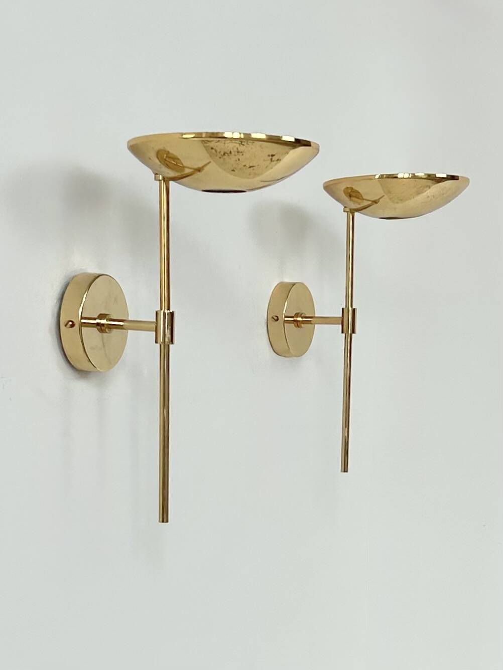 Pair of vintage XL wall sconces, brass and glass, France, 1980.