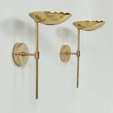 Pair of vintage XL wall sconces, brass and glass, France, 1980.