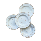 4 white porcelain L'Amandinoise soup plates with gold floral pattern