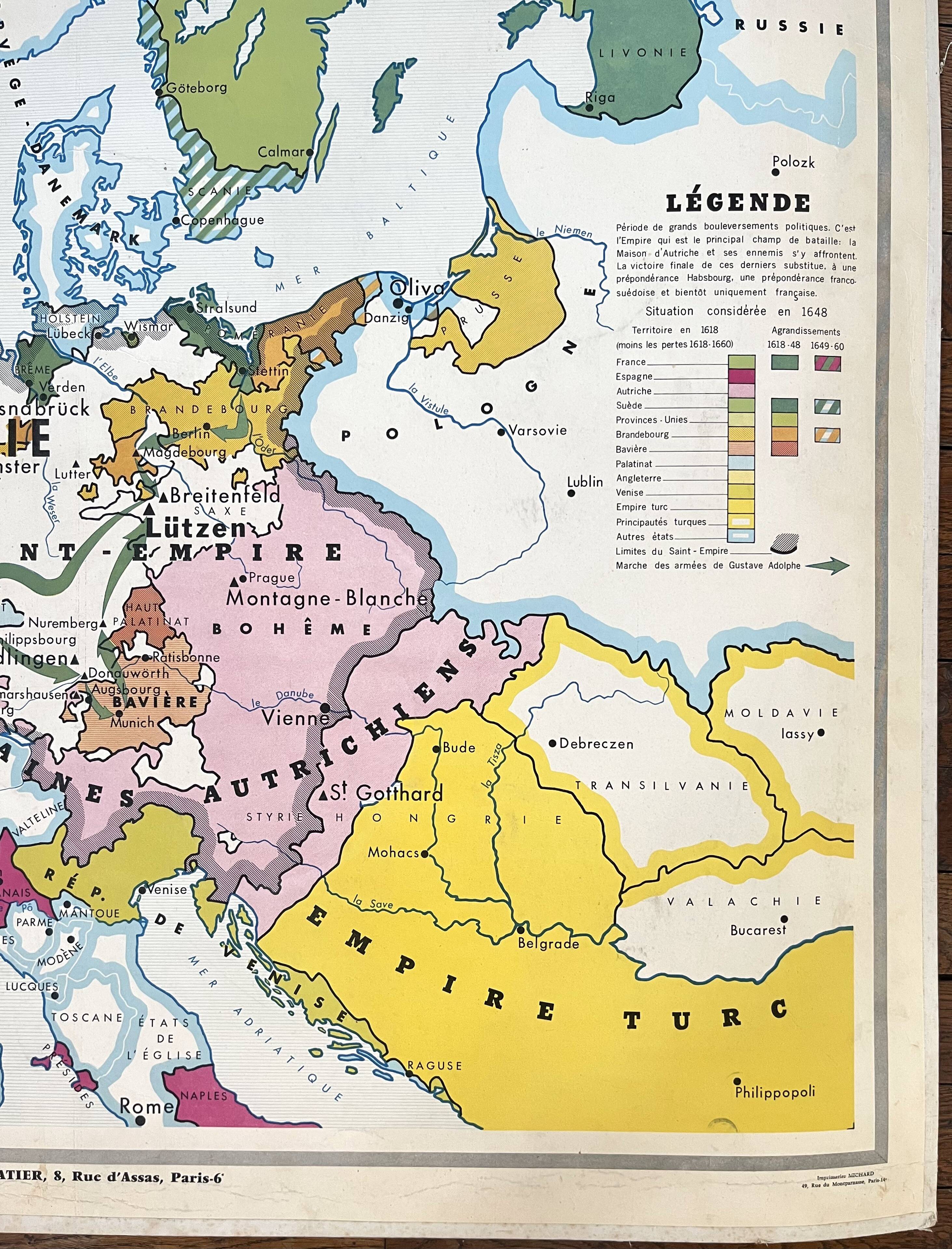 Old Hatier Trotignon map 220-21, 1950 Europe 16th 17th Renaissance