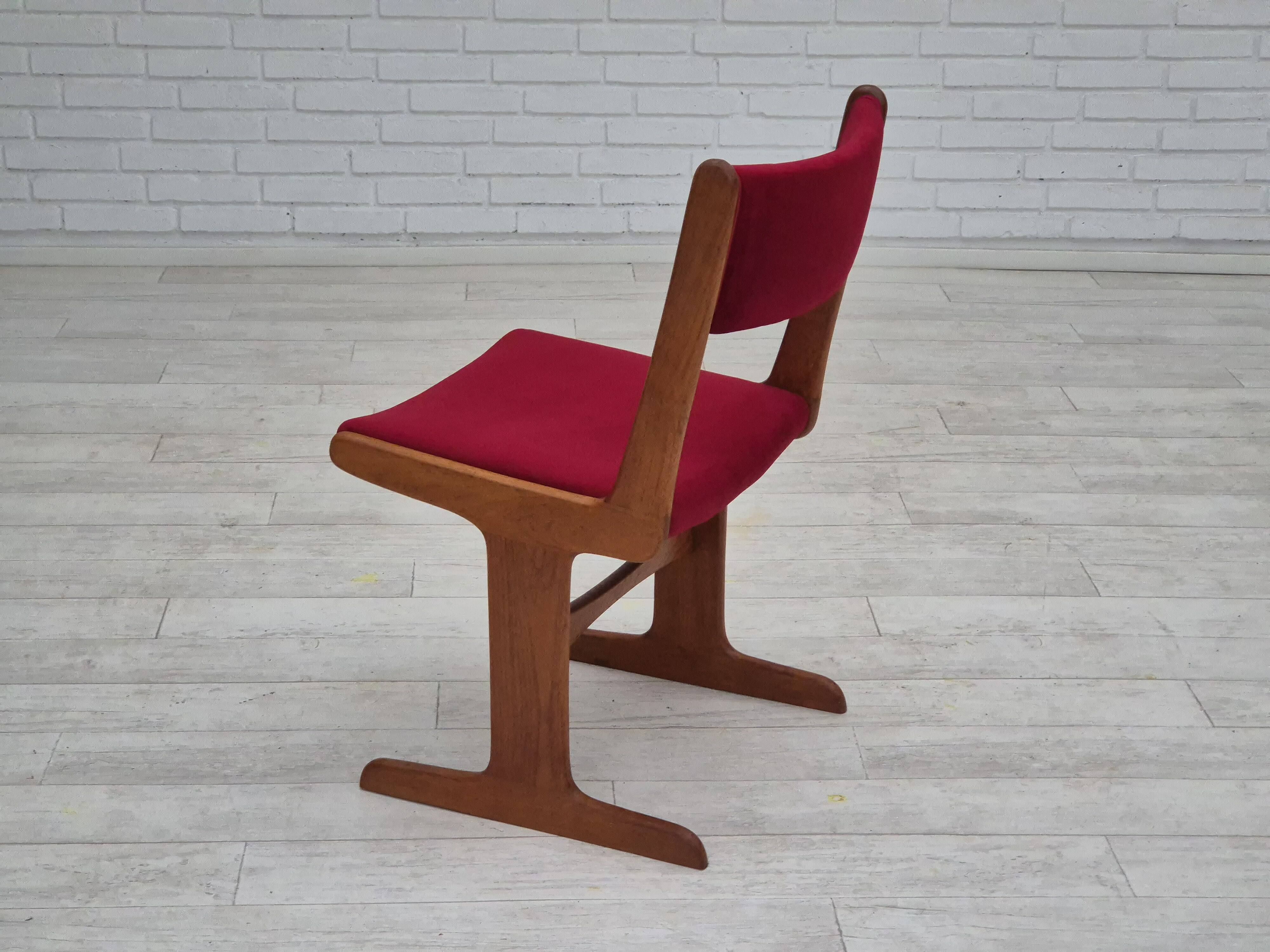1970s, set of 4 reupholstered Danish chairs, Farsø Møbelfabrik, teak wood, furniture velour.