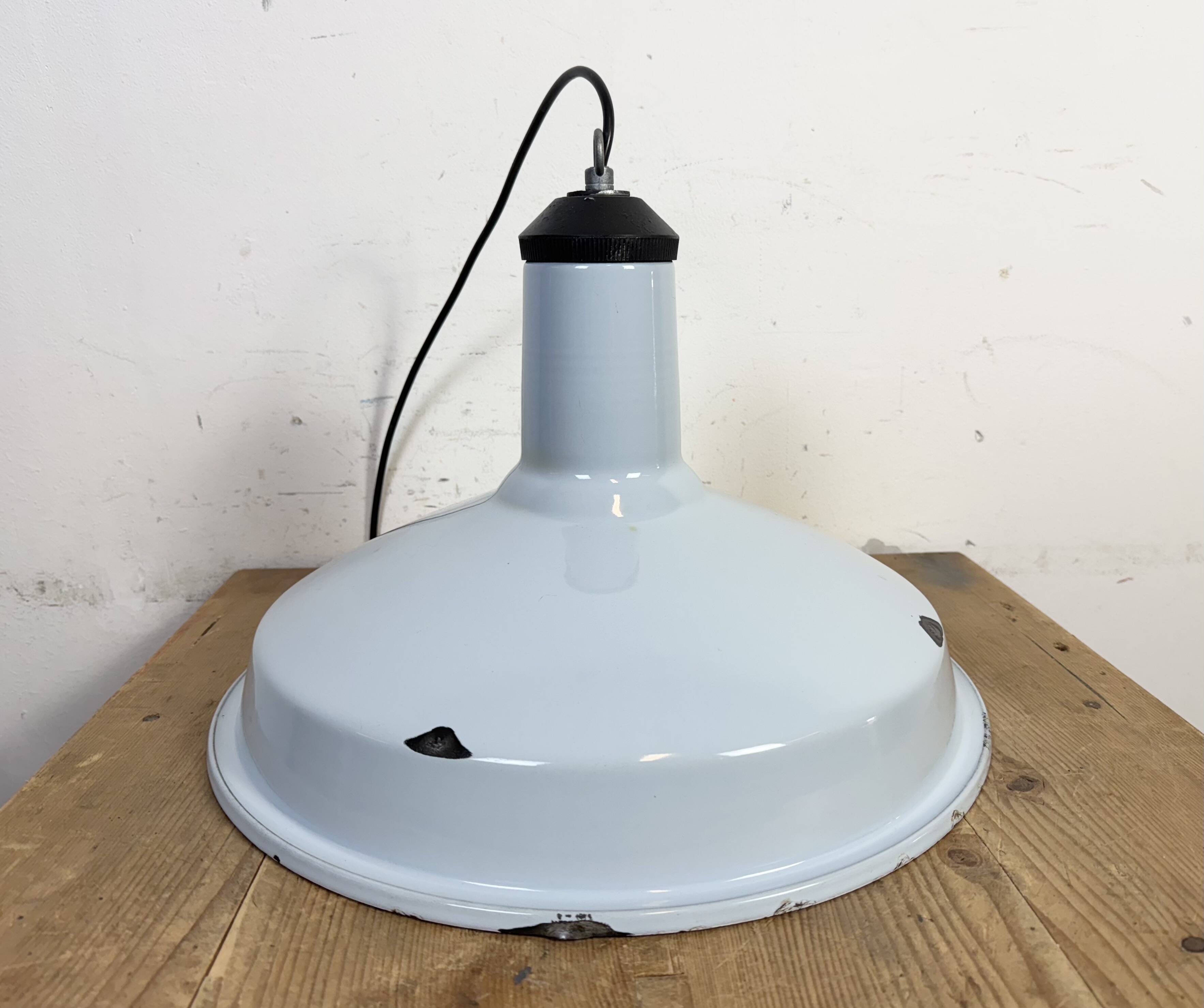 Industrial Light Blue Enamel Factory Pendant Lamp, 1960s