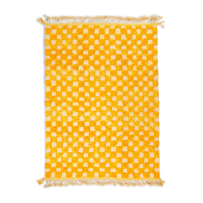 Tapis berbère à damiers jaune et blanc