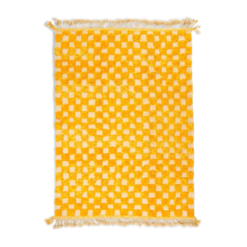 Yellow and white checkered Berber rug