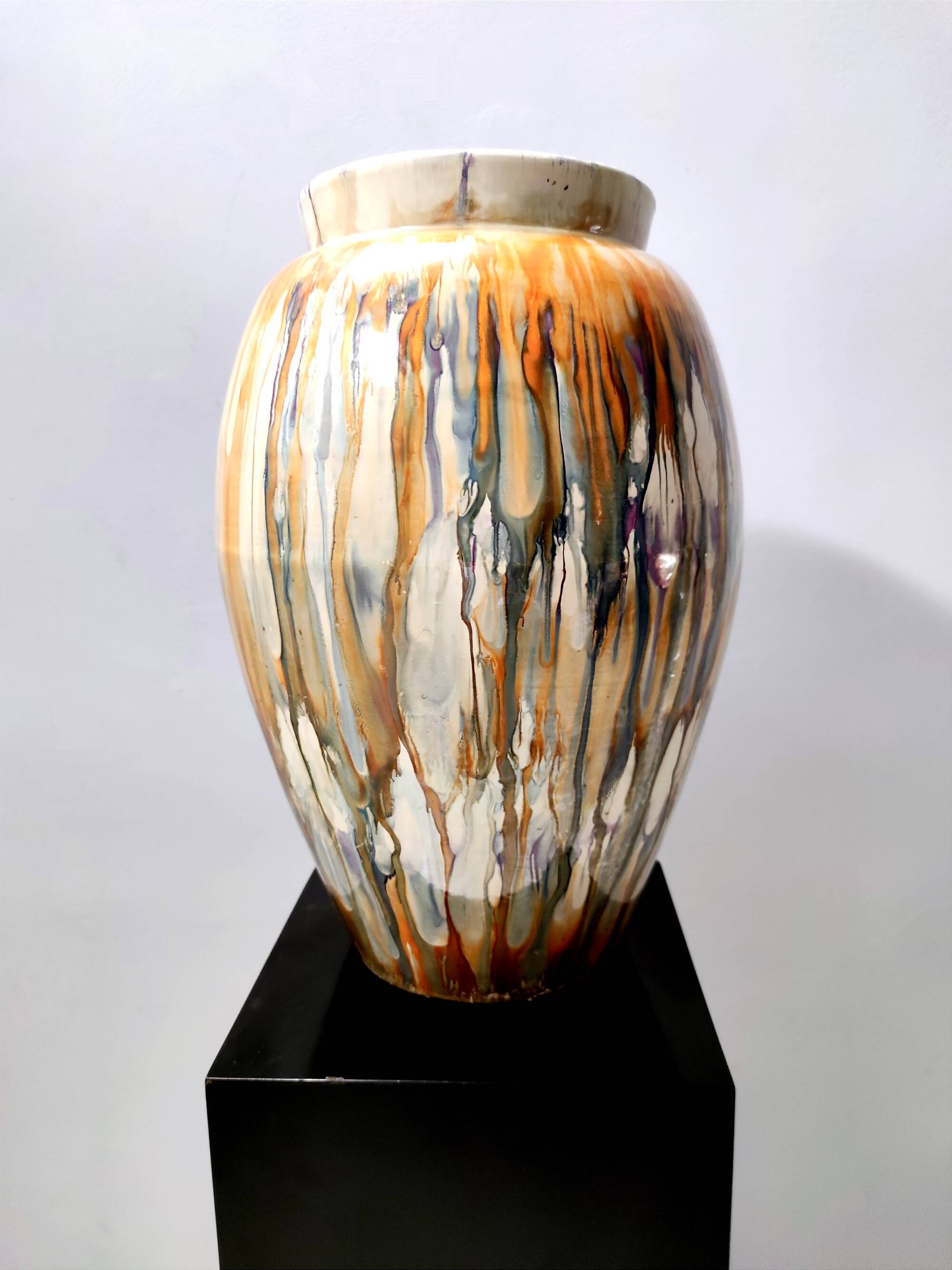 Orange and Beige Lacquered Earthenware Vase / Umbrella Stand by Pasquinucci