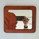 Vintage 70s mirror in wood and leather