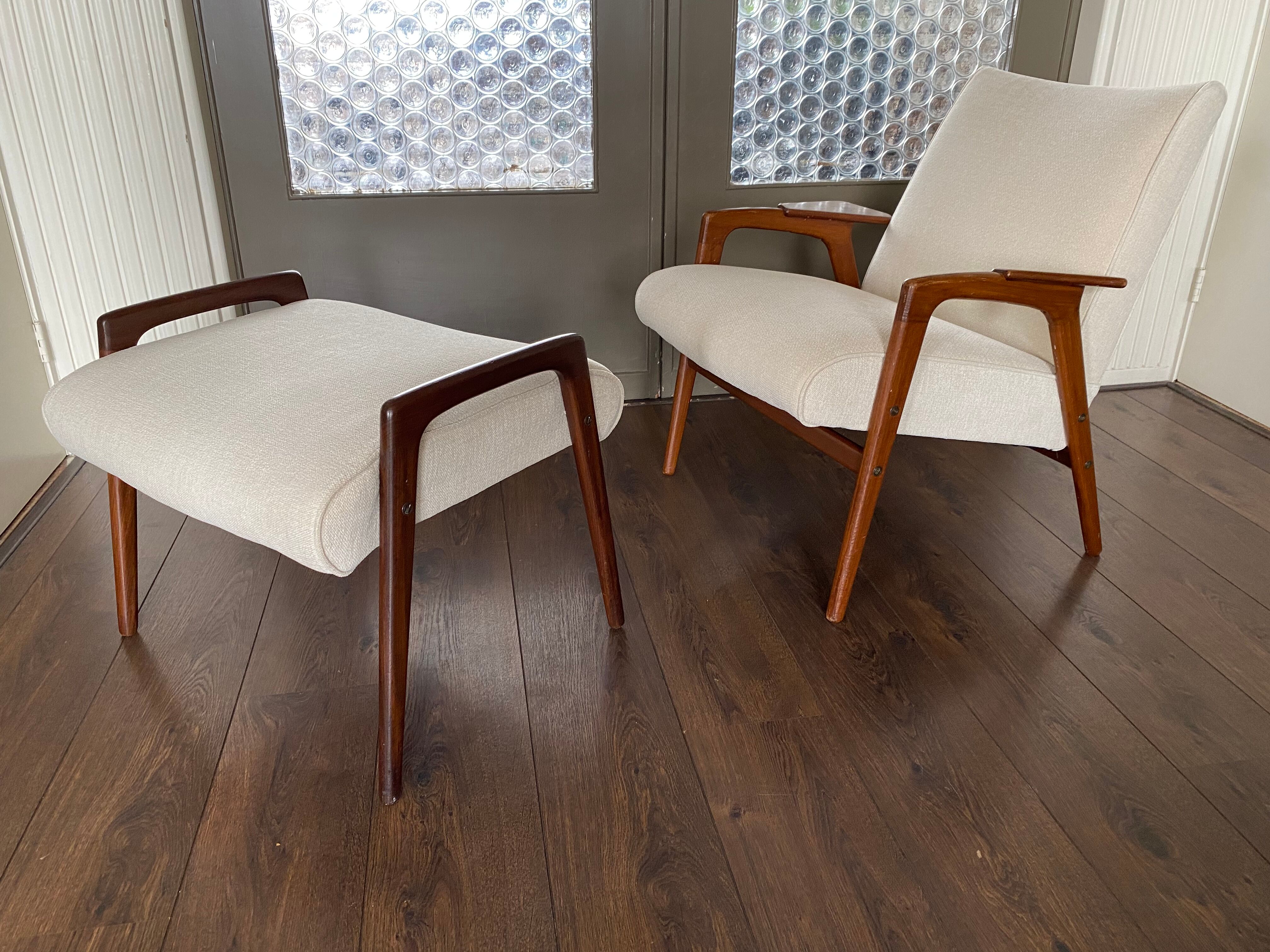 Fauteuil scandinave vintage Ruster avec tabouret du designer suédois Yngve Ekström pour Pastoe, années 60