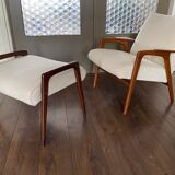 Fauteuil scandinave vintage Ruster avec tabouret du designer suédois Yngve Ekström pour Pastoe, années 60