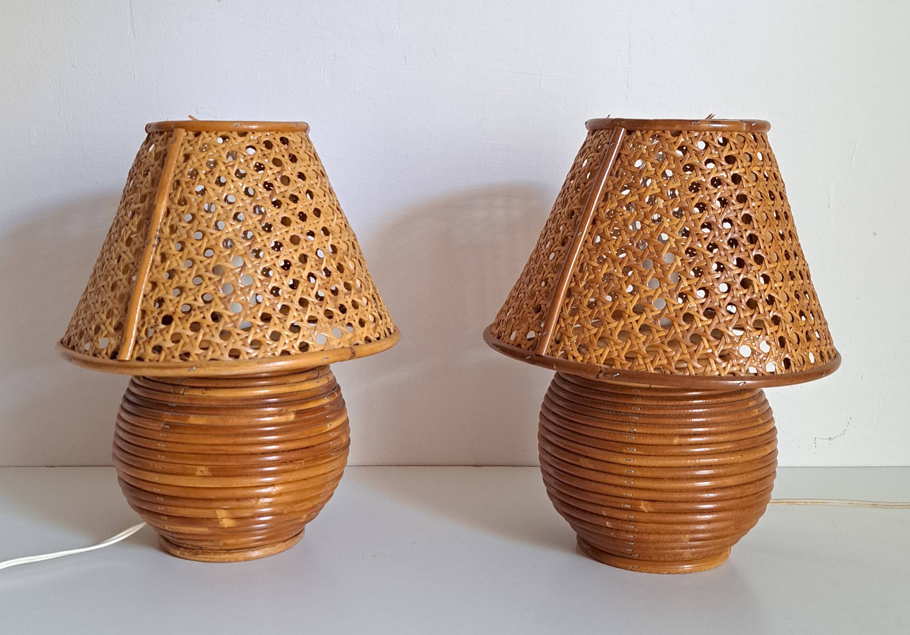 Paire lampes de chevet  cannage