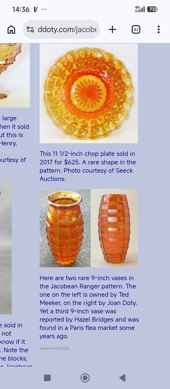 Paire Vases Art Déco Josef Invald Carnival Marigold Orange Irisé Jacobean