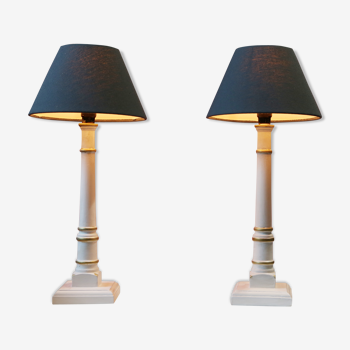 Pair of Napoleon III-style lamps, white and gold, 70s