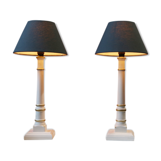 Pair of Napoleon III-style lamps, white and gold, 70s