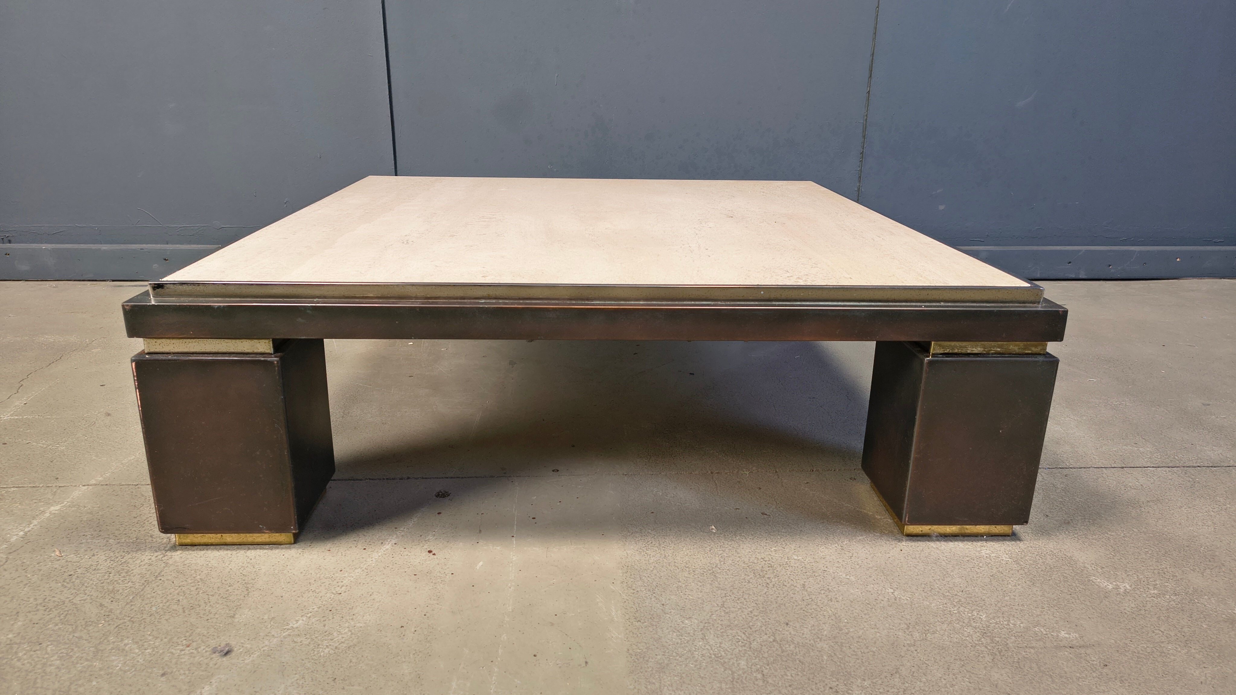 Copper and travertine coffee table by Belgochrom, 1970s