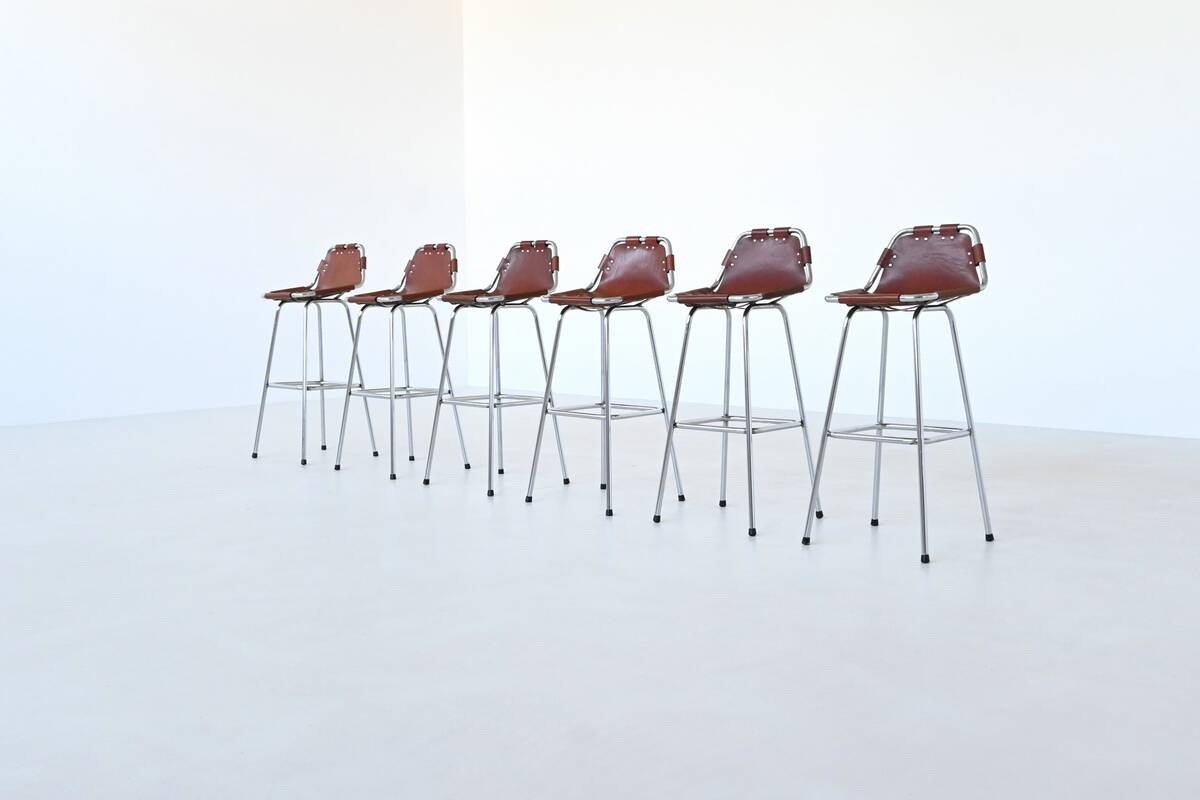 Charlotte Perriand bar stools in leather Les Arcs Ski Resort France 1960