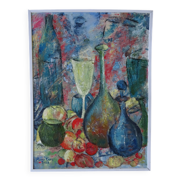 Cubist still life painting signed