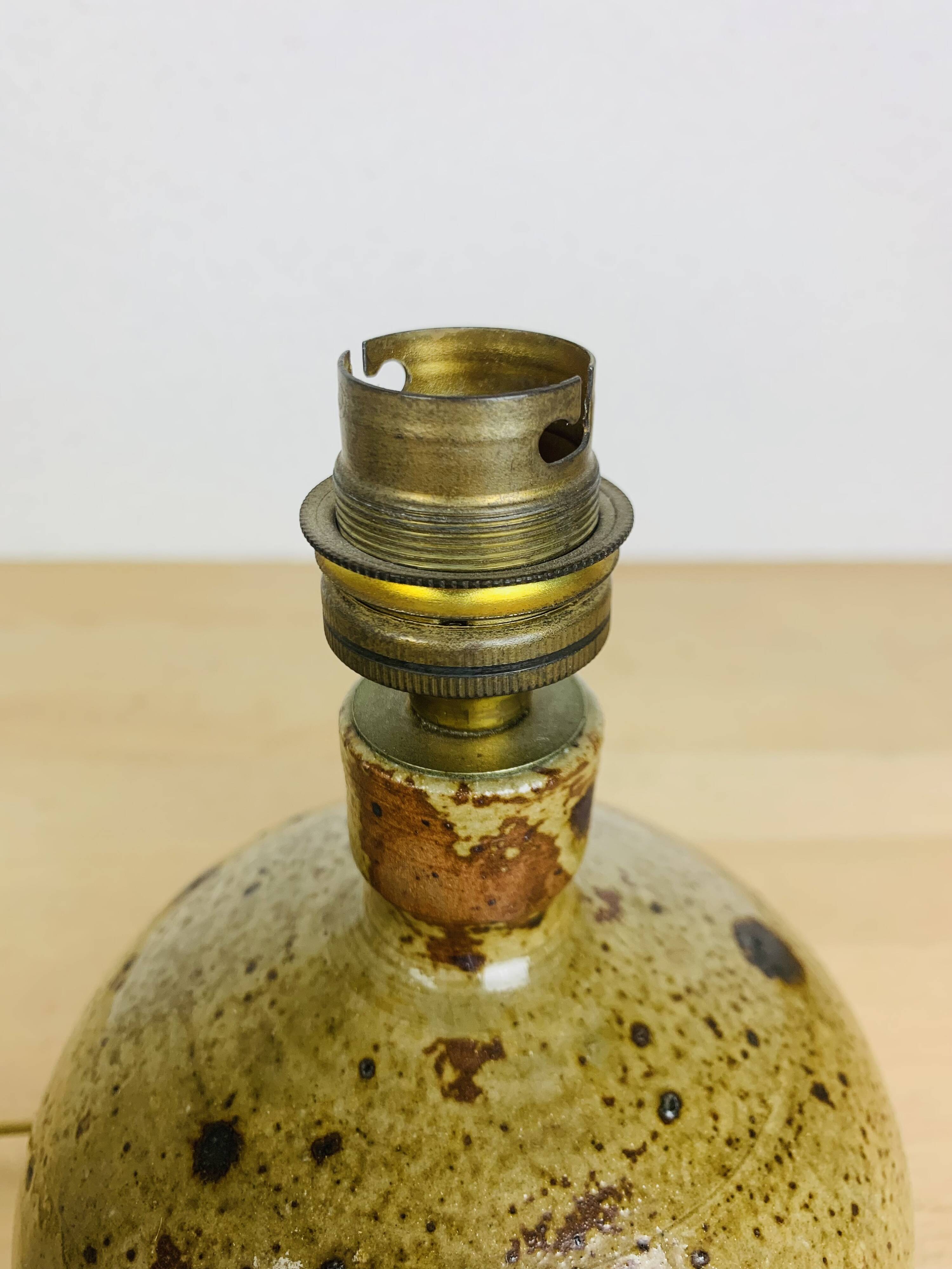 Pyrite stoneware ball lamp with vintage wool lampshade