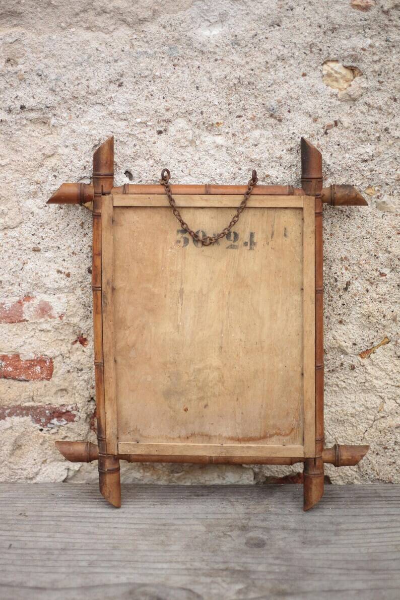 Wooden bamboo imitation mirror, antique mirror, hanging mirror, interior decor