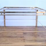 Coffee table glass smoked metal gilded Italian design 80s stamped