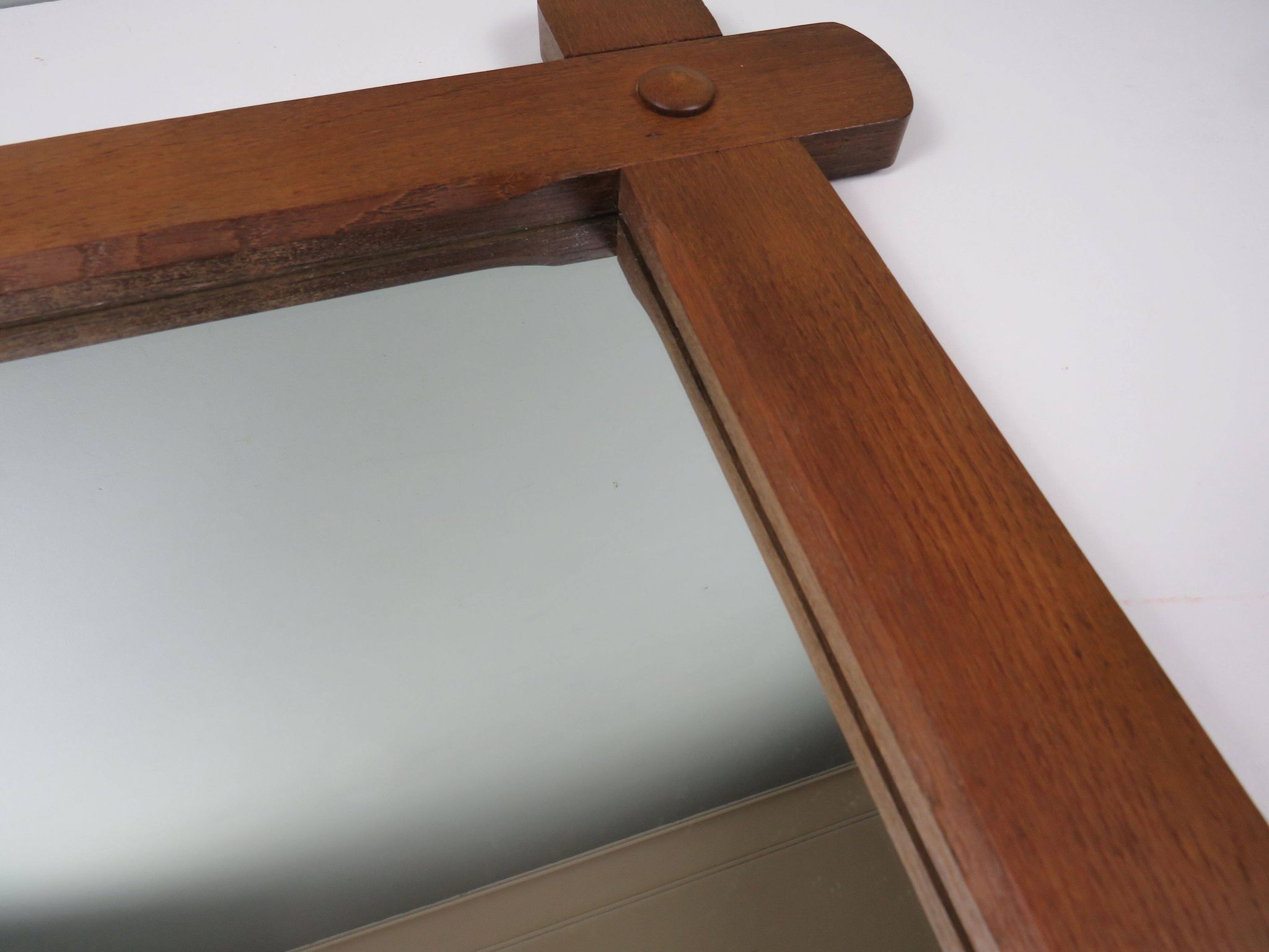 Large 1960s hand-carved oak brutalist mirror
