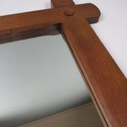 Large 1960s hand-carved oak brutalist mirror