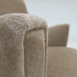 1970s, Danish armchair, green furniture velour, beech wood legs.