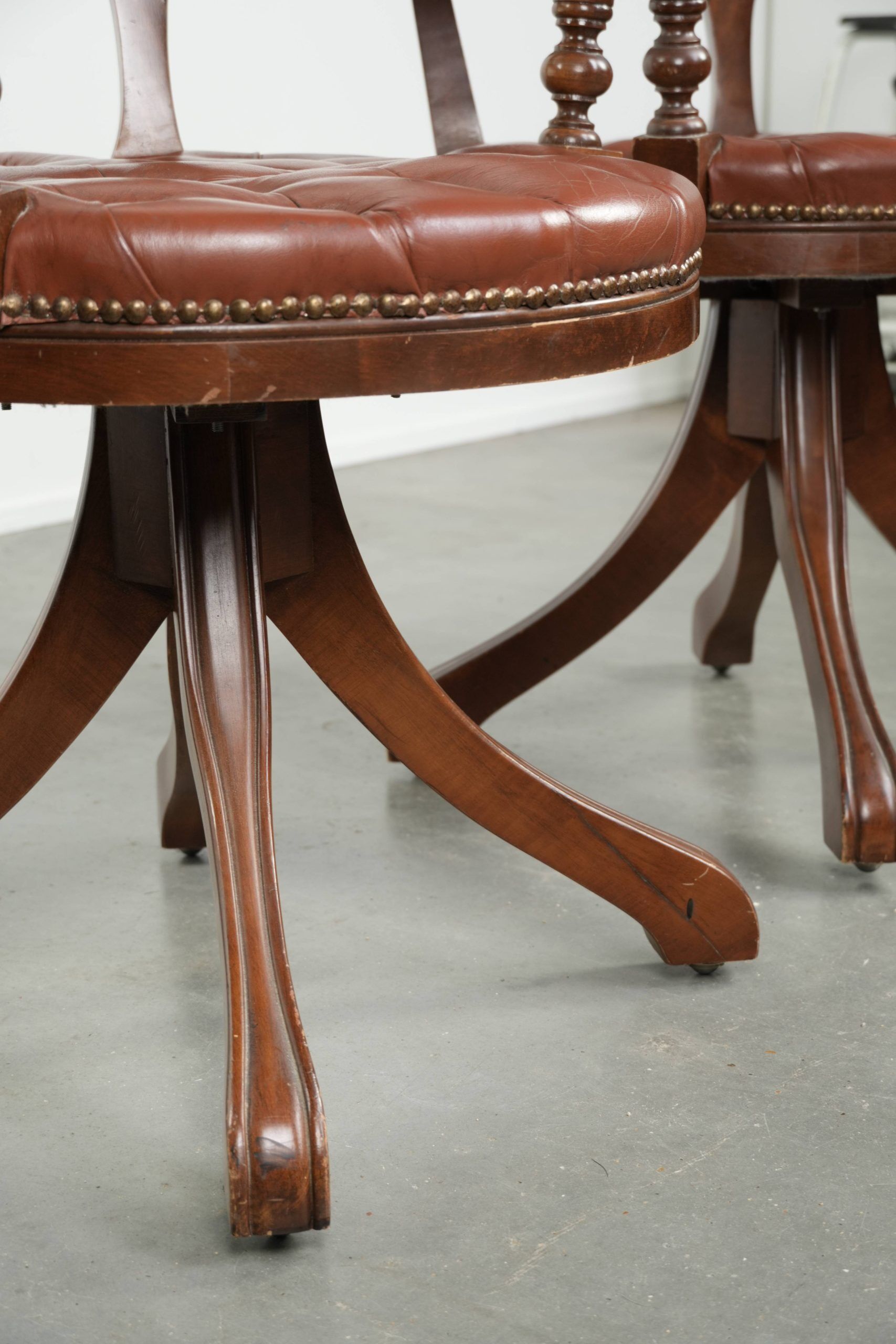 Set of 2 swivel cowhide English style chesterfield office chairs