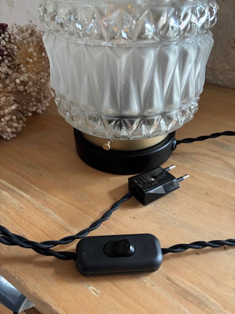 Vintage pressed glass column table lamp