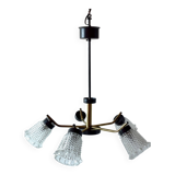 Vintage chandelier in molded glass, brass and steel - 5 branches - 1960s