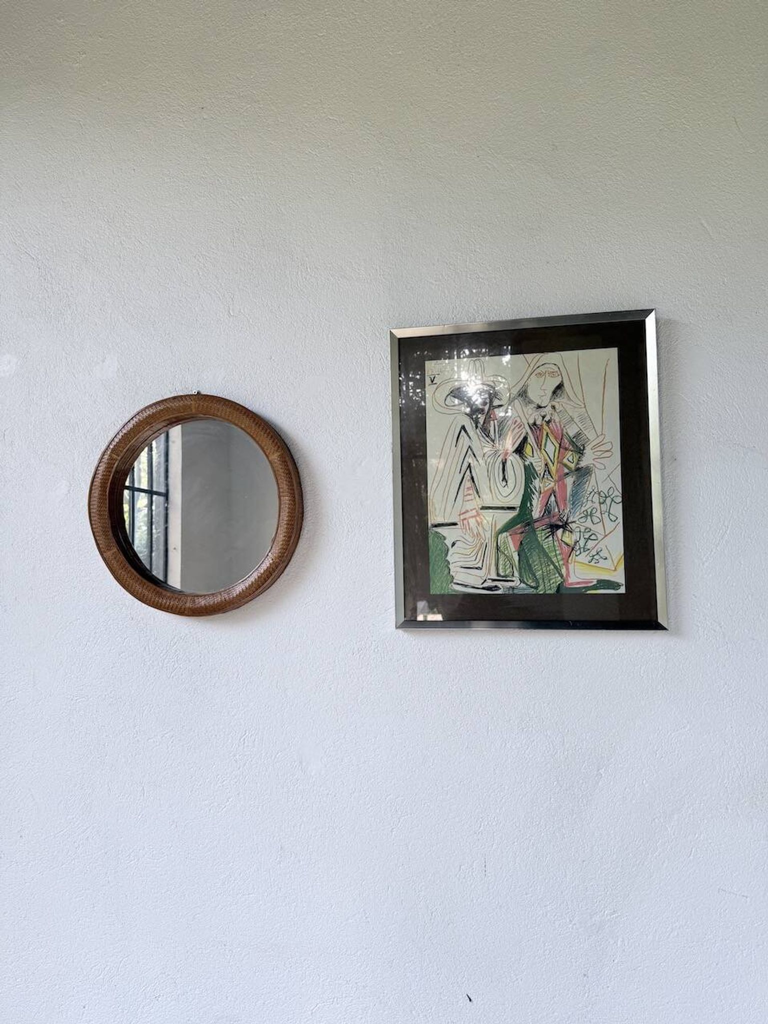 Woven wicker round mirror 1960
