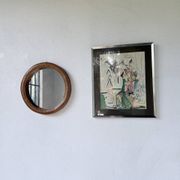 Woven wicker round mirror 1960