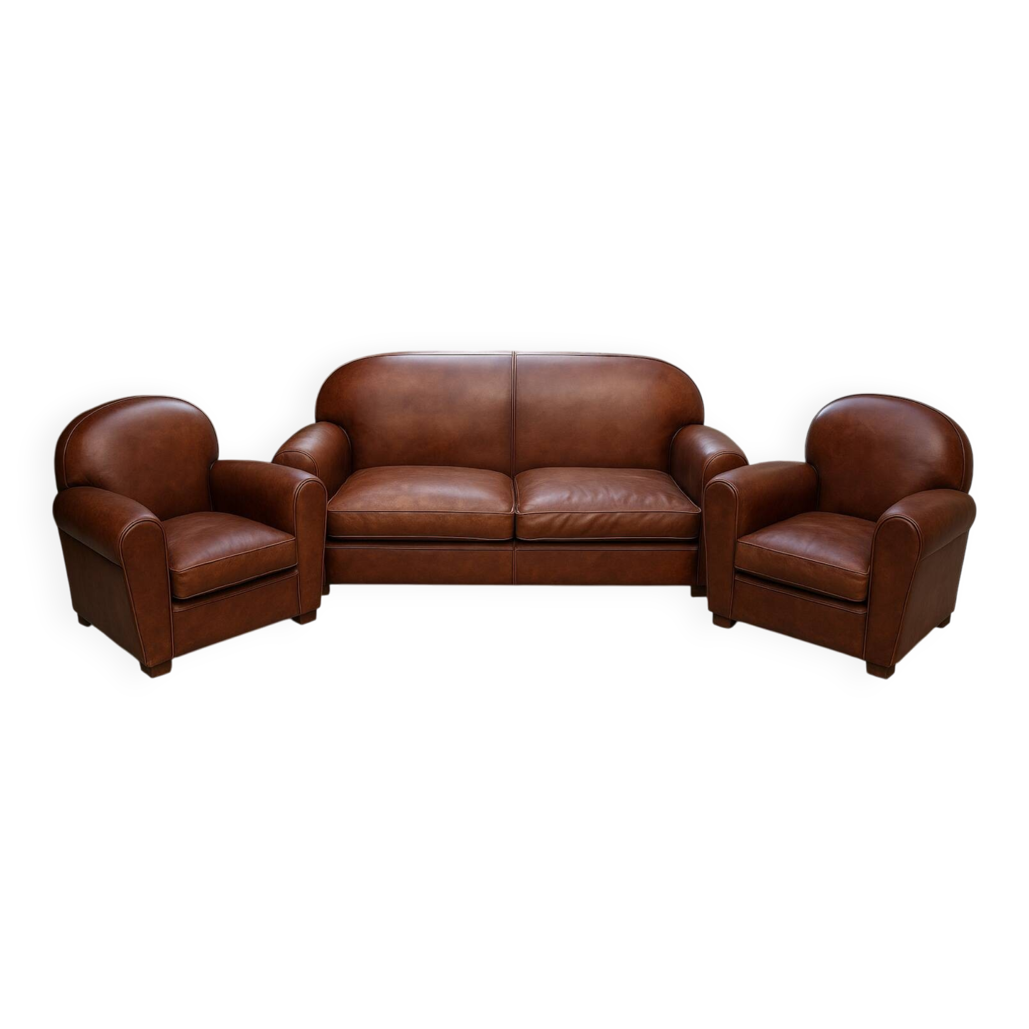 Ensemble Club authentique années 50 – Canapé + 2 fauteuils en cuir