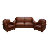 Ensemble Club authentique années 50 – Canapé + 2 fauteuils en cuir