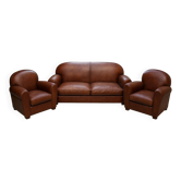 Ensemble Club authentique années 50 – Canapé + 2 fauteuils en cuir