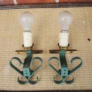 2 old wall lights in brass and painted wrought iron