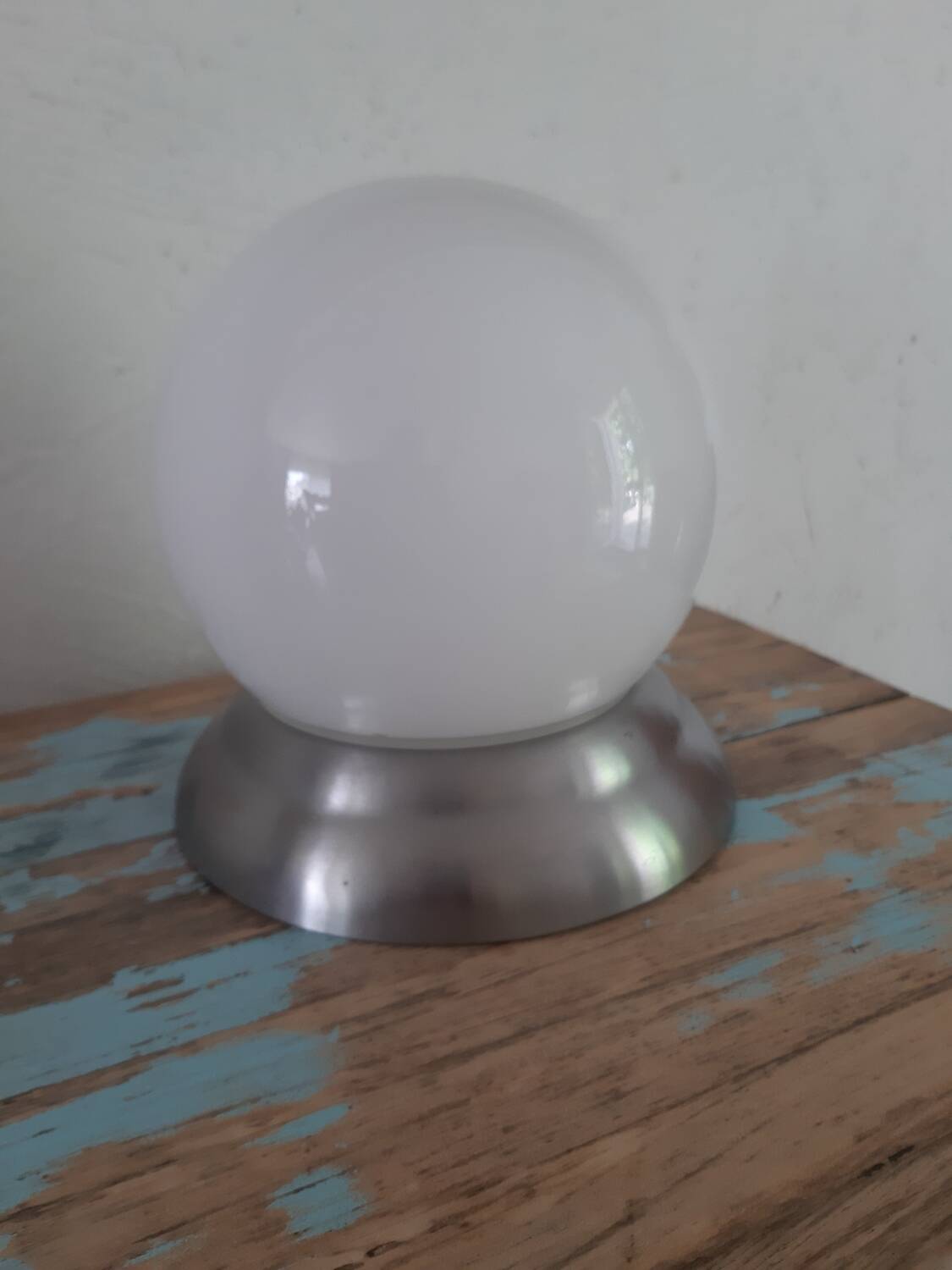 White opaline metal globe ceiling light