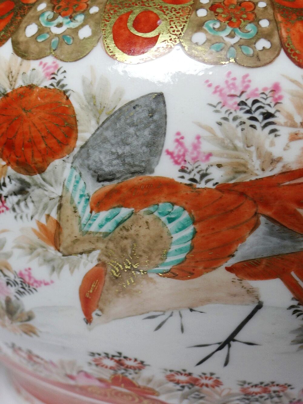 Cache-pot japonais en porcelaine Kutani et bronze, époque Meiji XIX-XXe