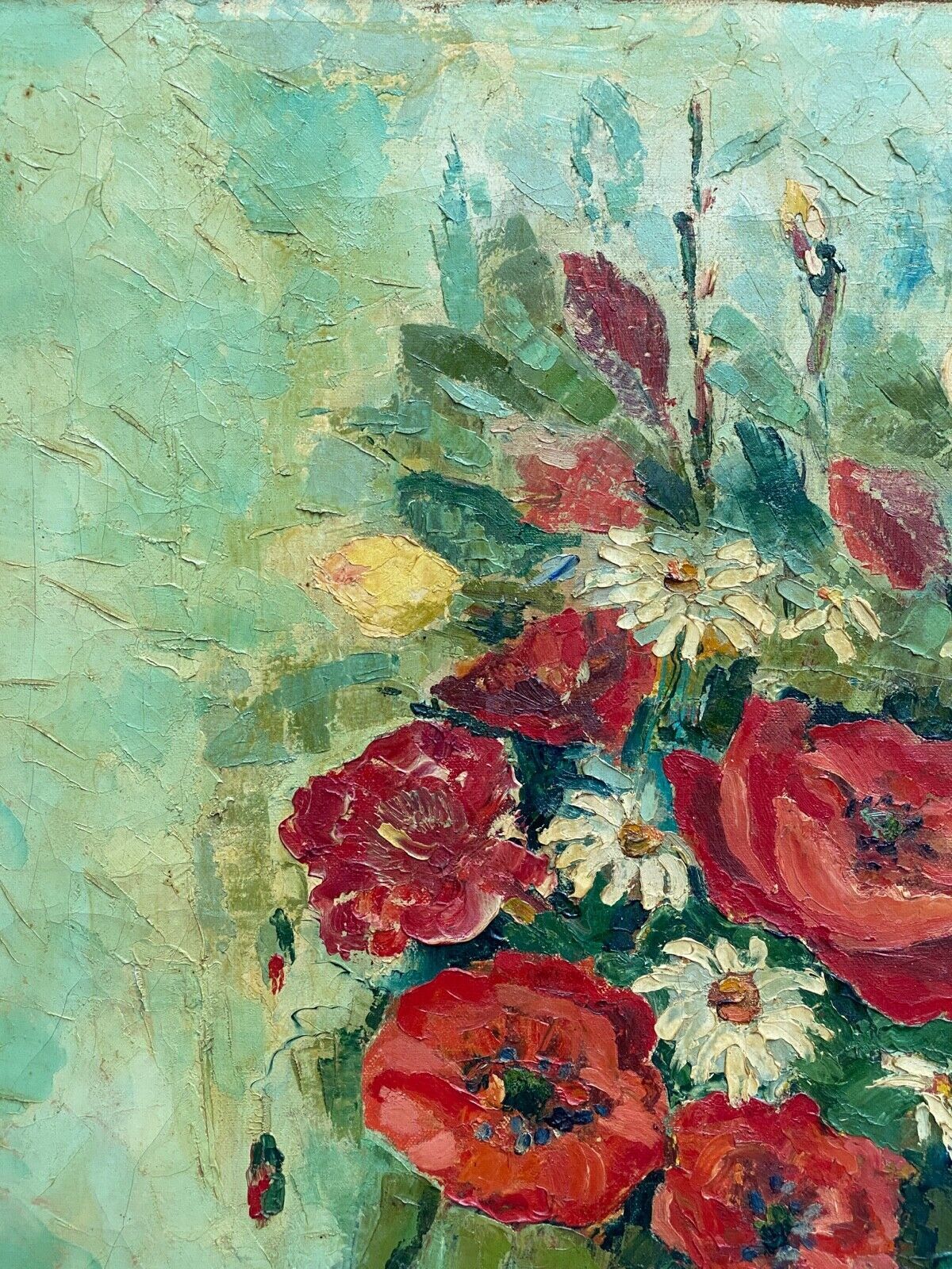 Huile william marcel clochard bouquet de fleurs roses coquelicots