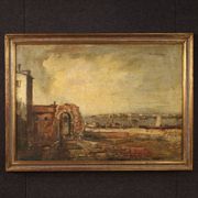 Peinture à l'huile sur toile d'un paysage marin italien