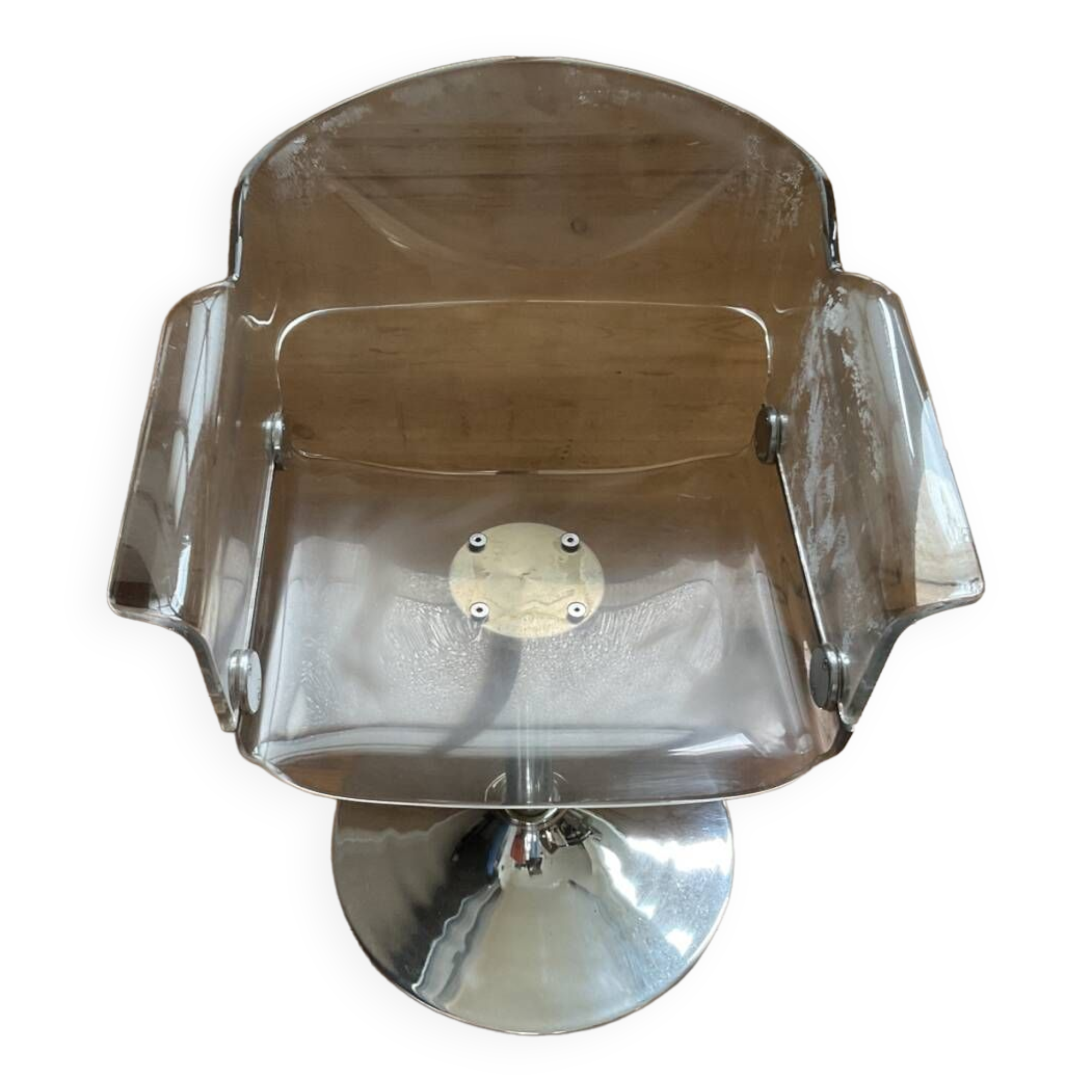 Plexiglas armchair with steel base from the 90s