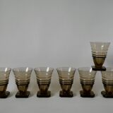 Set of 7 small wine glasses in smoked glass design square feet art deco 30s-40s