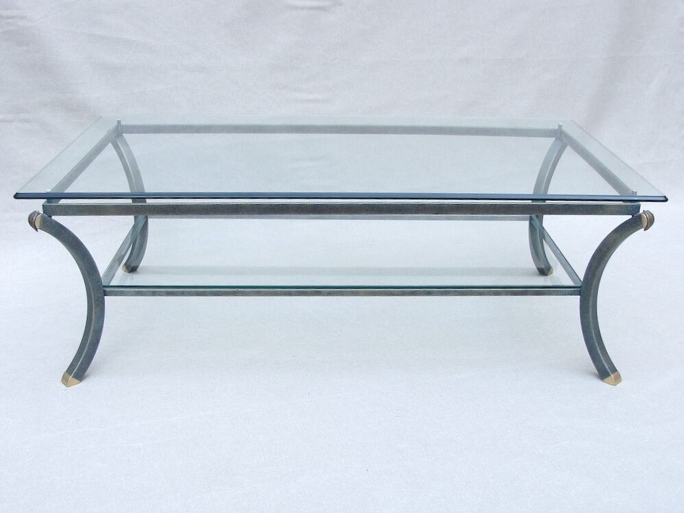 Vintage coffee table, metal and glass, Pierre Vandel