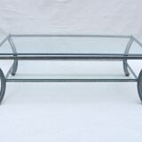 Vintage coffee table, metal and glass, Pierre Vandel