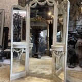 Mirror triptych style Louis XVI wooden rechampie cream XIX th century
