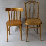Set of 36 mismatched Bistrot chairs, 1920 to 1950, wooden seats.
