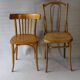 Set of 36 mismatched Bistrot chairs, 1920 to 1950, wooden seats.