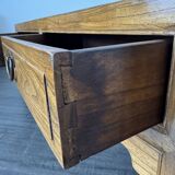 Table basse vintage en bois (chêne massif) et marbre