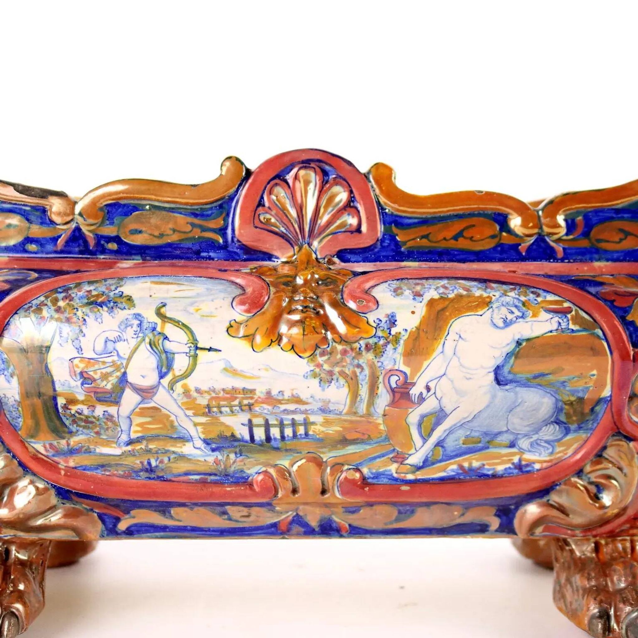 Antique jardinière in majolica Man. Santarelli Gualdo Tadini Italy 1920s
