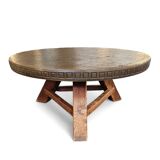 Round brutalis coffee table with brass / copper top / 1960s